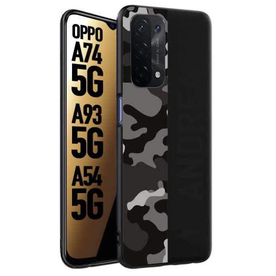 CUSTOMIZZA - Custodia cover nera morbida in tpu compatibile per Oppo A74 5G - A93 5G - A54 5G camouflage mimetico militare personalizzata nome