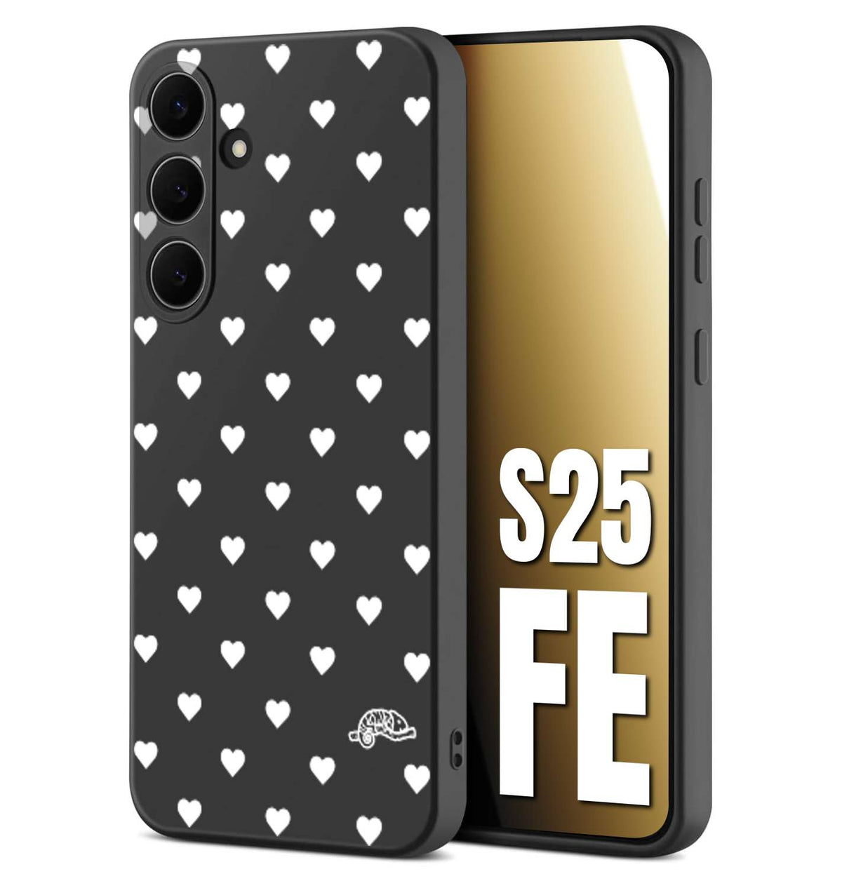 CUSTOMIZZA - Custodia cover nera morbida in tpu compatibile per Samsung S25 FE cuori pois bianchi donna pin up vintage