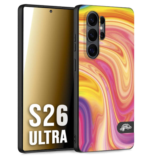 CUSTOMIZZA - Custodia cover nera morbida in tpu compatibile per Samsung S26 ULTRA colorata fantasia vortice marmo onde rosa fucsia gialla