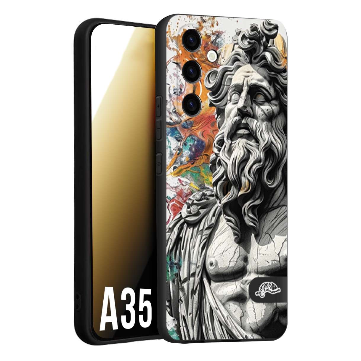 CUSTOMIZZA - Custodia cover nera morbida in tpu compatibile per Samsung A35 5G statua colorata moderna antico tattoo splash color