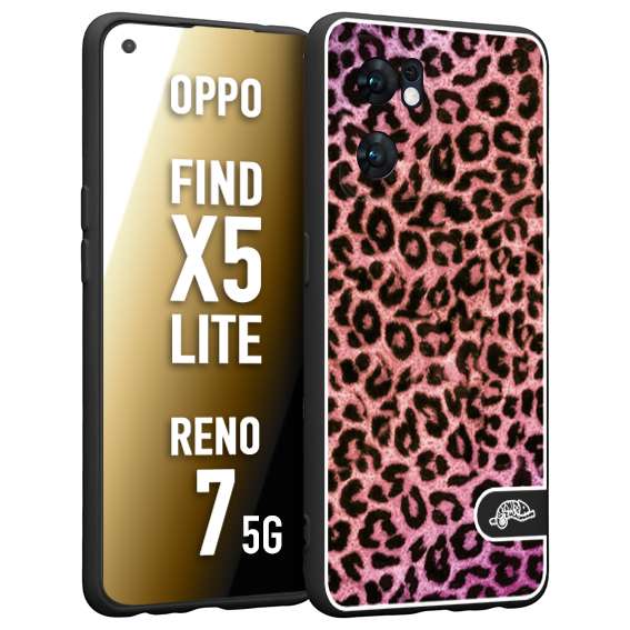 CUSTOMIZZA - Custodia cover nera morbida in tpu compatibile per Oppo Reno 7 - Find X5 LITE leopardato maculato donna rosa leopard