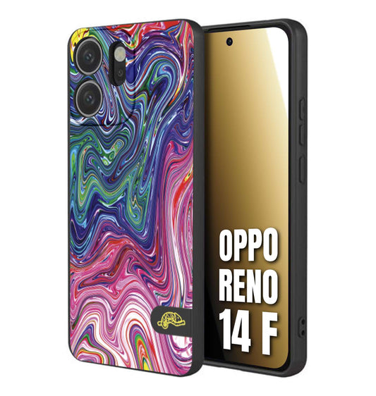 CUSTOMIZZA - Custodia cover nera morbida in tpu compatibile per Oppo Reno 14 F colorata fantasia vortice marmo arcobaleno rosa blu fucsia