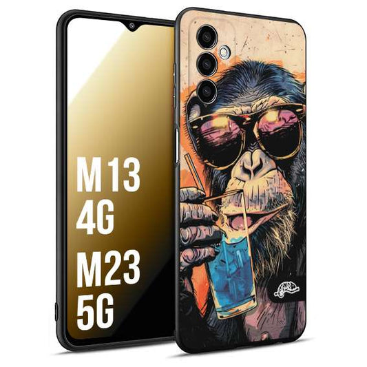 CUSTOMIZZA - Custodia cover nera morbida in tpu compatibile per Samsung M13 4G - M23 5G estate disegnata cocktails animali simpatici scimmia monkey negroni