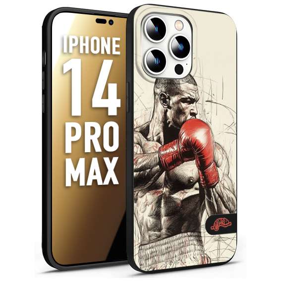 CUSTOMIZZA - Custodia cover nera morbida in tpu compatibile per iPhone 14 PRO MAX pugilato pugili disegno tattoo guantoni box sport ring