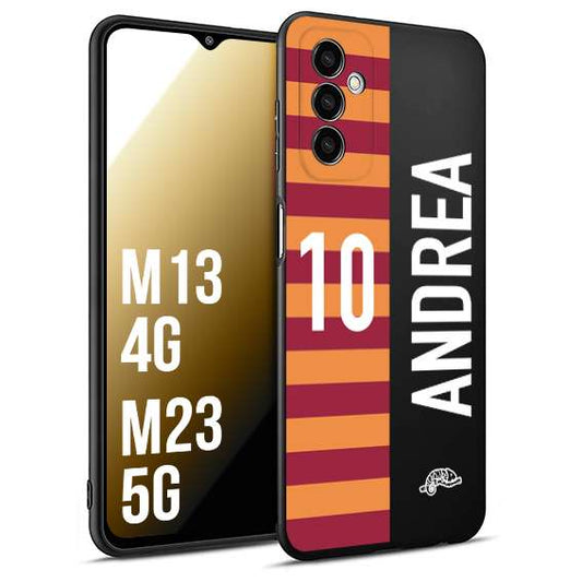 CUSTOMIZZA - Custodia cover nera morbida in tpu compatibile per Samsung M13 4G - M23 5G personalizzata calcio football nome e numero calciatori giallo rossi