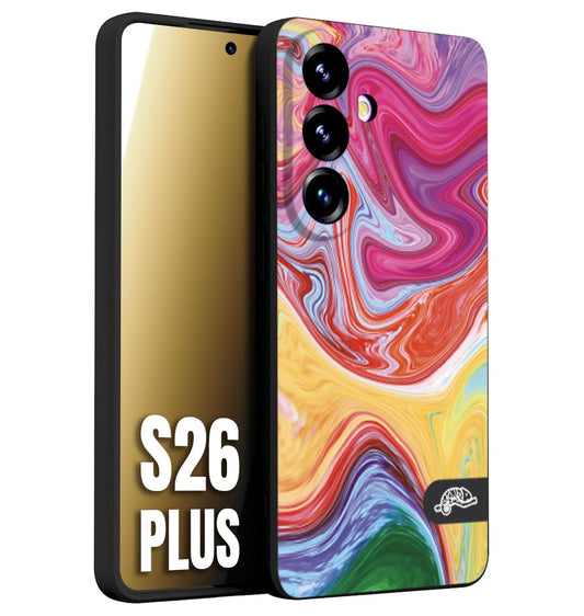 CUSTOMIZZA - Custodia cover nera morbida in tpu compatibile per Samsung S26 PLUS colorata fantasia vortice marmo onde verde fucsia gialla