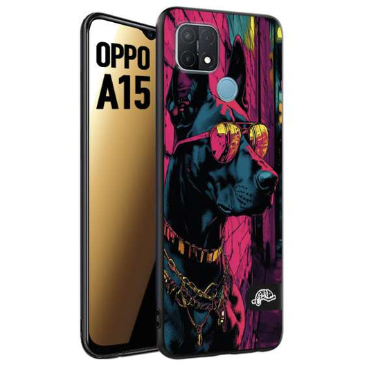 CUSTOMIZZA - Custodia cover nera morbida in tpu compatibile per Oppo A15 animali cyberpunk dobermann cane street dog fucsia blu