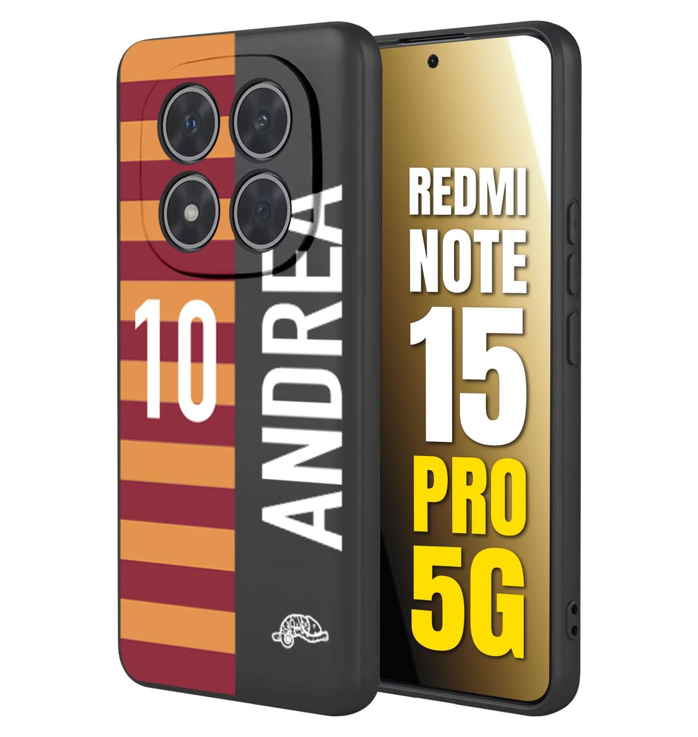 CUSTOMIZZA - Custodia cover nera morbida in tpu compatibile per Xiaomi Redmi Note 15 PRO 5G personalizzata calcio football nome e numero calciatori giallo rossi