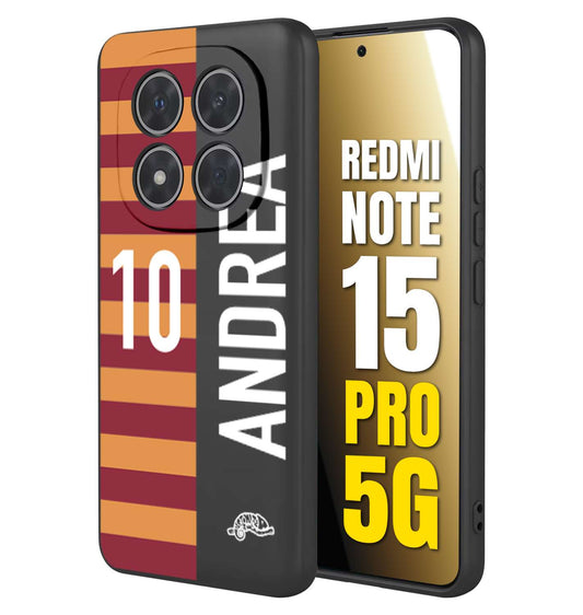 CUSTOMIZZA - Custodia cover nera morbida in tpu compatibile per Xiaomi Redmi Note 15 PRO 5G personalizzata calcio football nome e numero calciatori giallo rossi