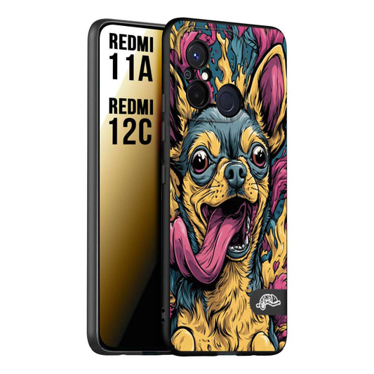 CUSTOMIZZA - Custodia cover nera morbida in tpu compatibile per Xiaomi Redmi 11A - 12C Chihuahua illustrazione cane pop art cane street art cartone animato