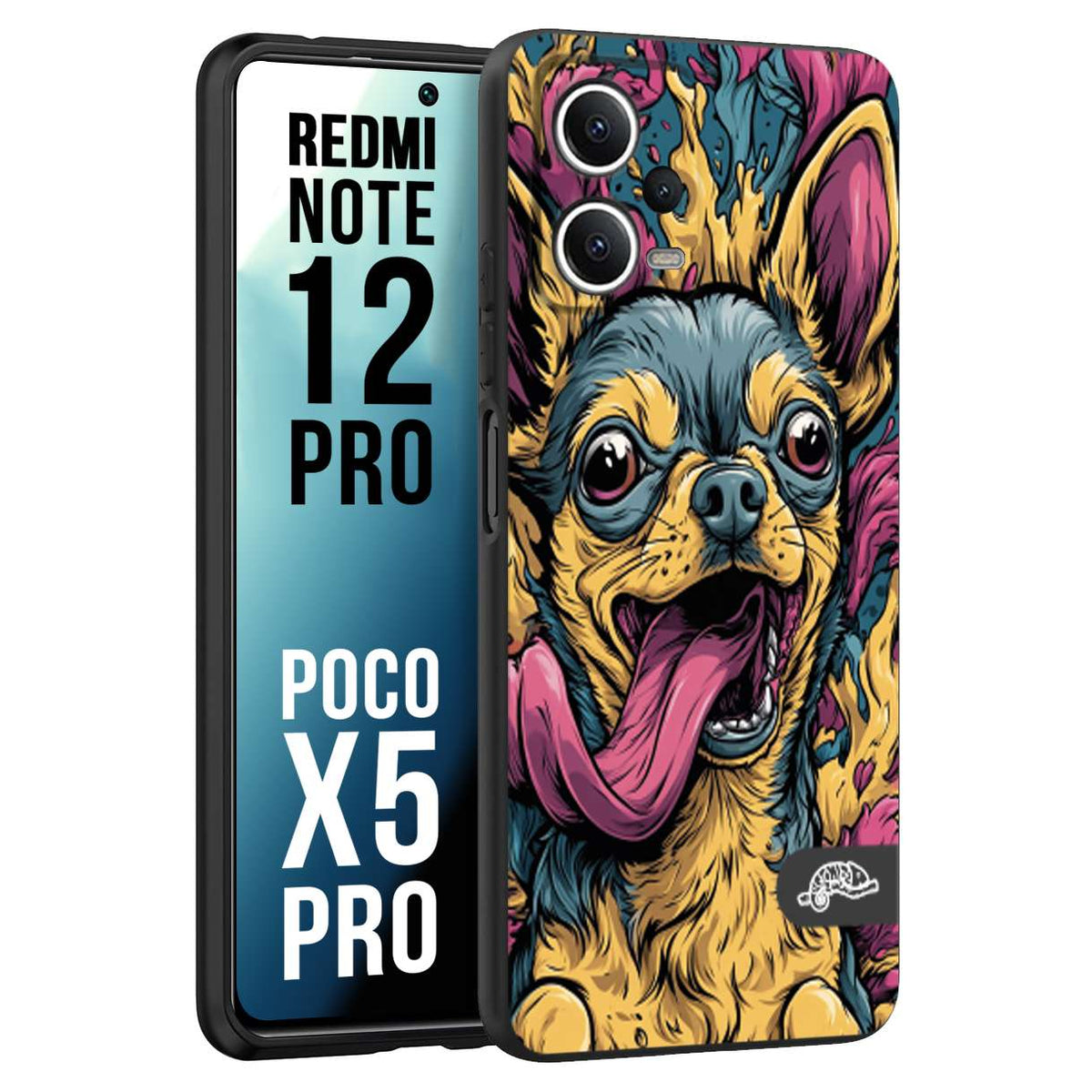 CUSTOMIZZA - Custodia cover nera morbida in tpu compatibile per Xiaomi Redmi Note 12 PRO - POCO X5 PRO Chihuahua illustrazione cane pop art cane street art cartone animato