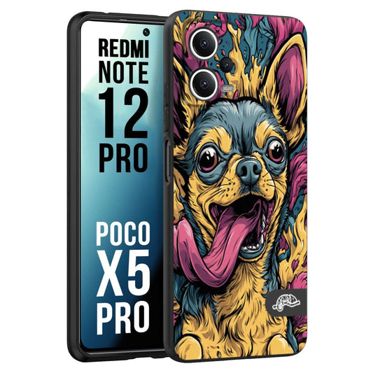CUSTOMIZZA - Custodia cover nera morbida in tpu compatibile per Xiaomi Redmi Note 12 PRO - POCO X5 PRO Chihuahua illustrazione cane pop art cane street art cartone animato