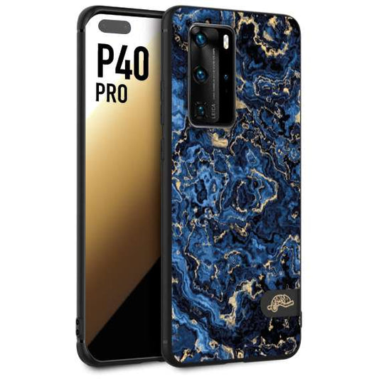 CUSTOMIZZA - Custodia cover nera morbida in tpu compatibile per Huawei P40 PRO effetto marmo marble blu venature dorato psichedelico