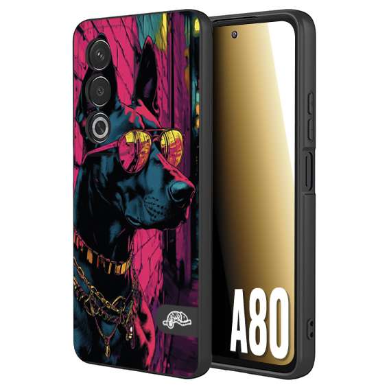 CUSTOMIZZA - Custodia cover nera morbida in tpu compatibile per Oppo A80 animali cyberpunk dobermann cane street dog fucsia blu