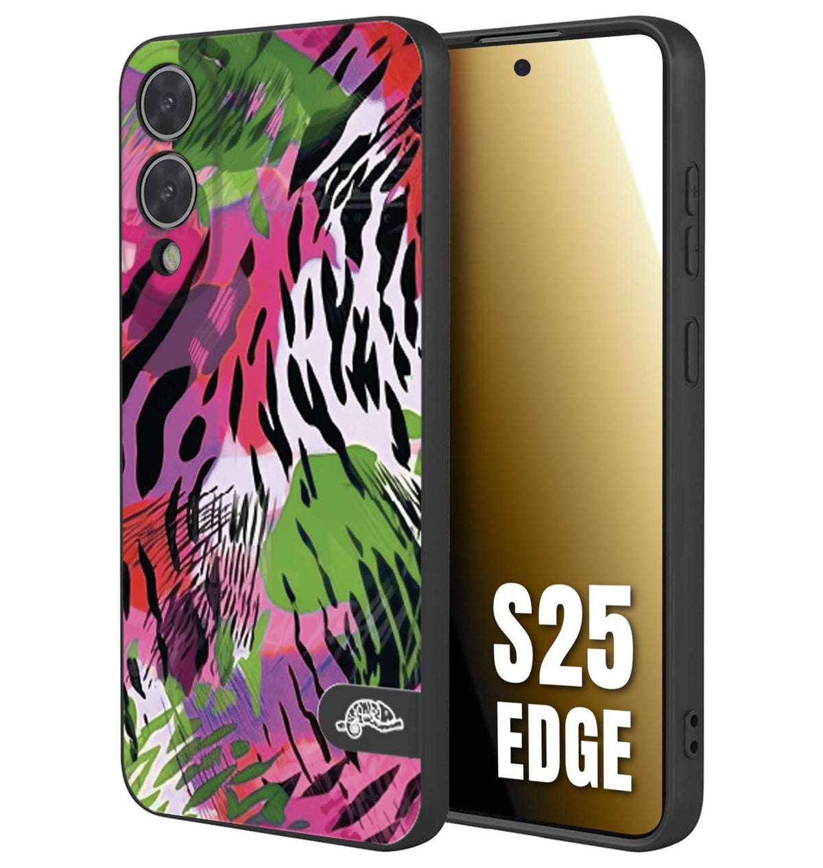 CUSTOMIZZA - Custodia cover nera morbida in tpu compatibile per Samsung S25 EDGE leopardato tigrato tiger colorata summer color verde fucsia
