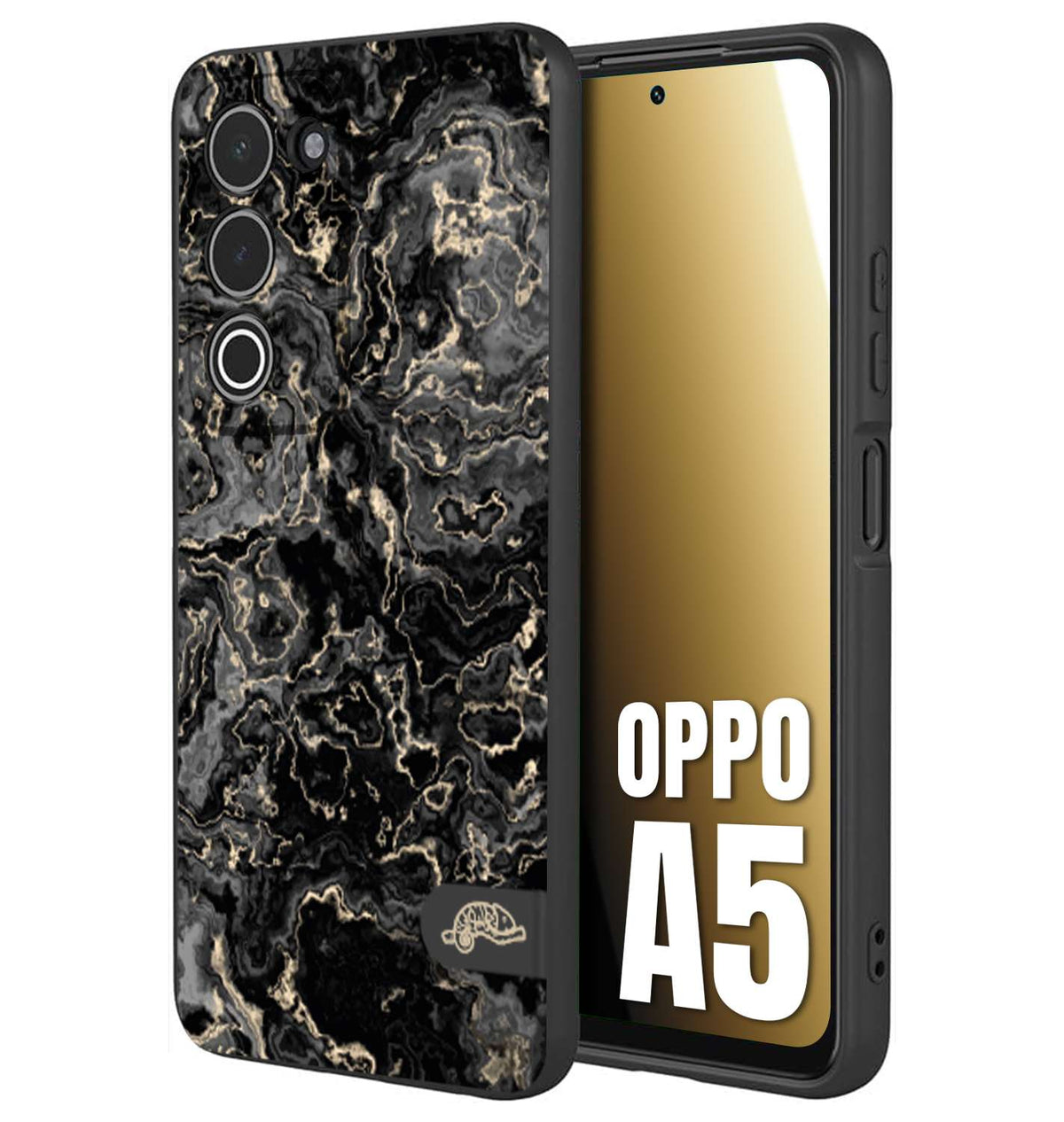 CUSTOMIZZA - Custodia cover nera morbida in tpu compatibile per Oppo A5 effetto marmo marble nero black venature dorato pietra