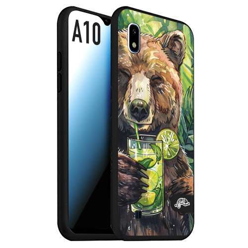 CUSTOMIZZA - Custodia cover nera morbida in tpu compatibile per Samsung A10 estate disegnata cocktails animali simpatici orso bear negroni