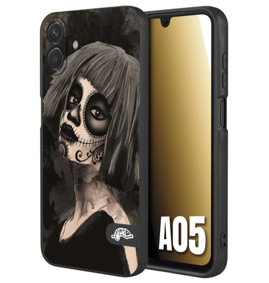 CUSTOMIZZA - Custodia cover nera morbida in tpu compatibile per Samsung A05 chicana messicana dea de la muerte donna santa tattoo disegnata