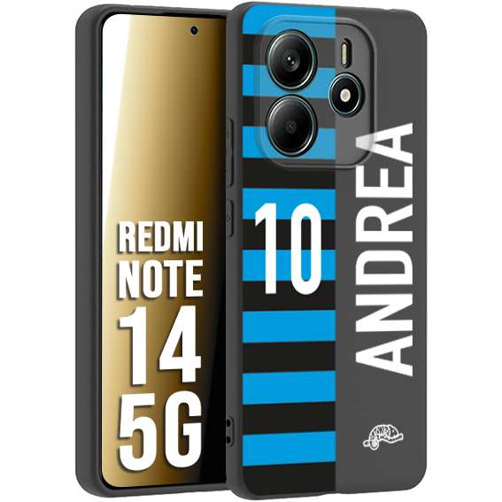 CUSTOMIZZA - Custodia cover nera morbida in tpu compatibile per Xiaomi Redmi Note 14 5G personalizzata calcio football nome e numero calciatori nerazzurra