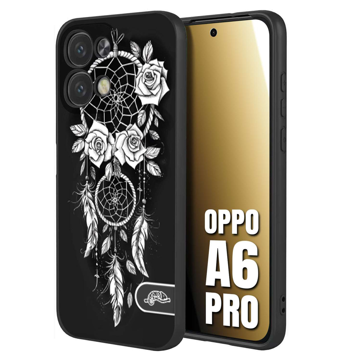 CUSTOMIZZA - Custodia cover nera morbida in tpu compatibile per Oppo A6 PRO acchiappasogni dreamcatcher black and white bianco a rilievo disegnato tattoo tatuaggio