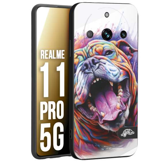 CUSTOMIZZA - Custodia cover nera morbida in tpu compatibile per Realme 11 PRO 5G animali color bulldog cane dog colori vibranti disegnato schizzo
