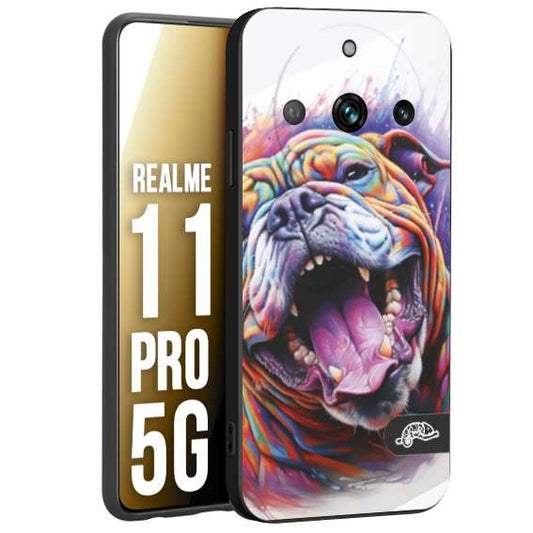CUSTOMIZZA - Custodia cover nera morbida in tpu compatibile per Realme 11 PRO 5G animali color bulldog cane dog colori vibranti disegnato schizzo