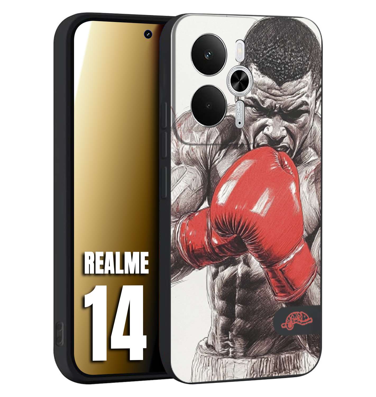 CUSTOMIZZA - Custodia cover nera morbida in tpu compatibile per Realme 14 5G pugilato pugili disegno tattoo guantoni box pesi massimi gancio