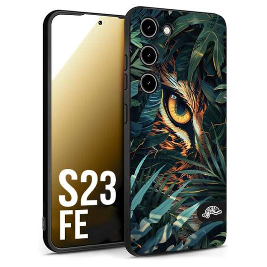 CUSTOMIZZA - Custodia cover nera morbida in tpu compatibile per Samsung S23 FE animali color giungla tropicale occhio di giaguaro felino disegnato