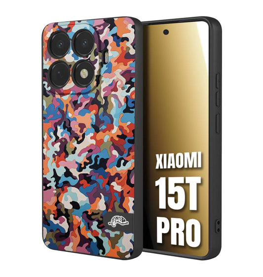 CUSTOMIZZA - Custodia cover nera morbida in tpu compatibile per Xiaomi 15T PRO camouflage mimetico militare moderno blu arancio rosa