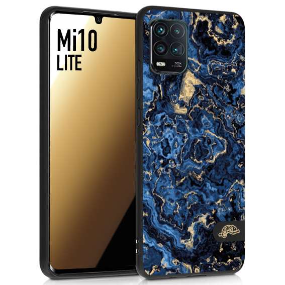 CUSTOMIZZA - Custodia cover nera morbida in tpu compatibile per Xiaomi Mi 10 LITE effetto marmo marble blu venature dorato psichedelico