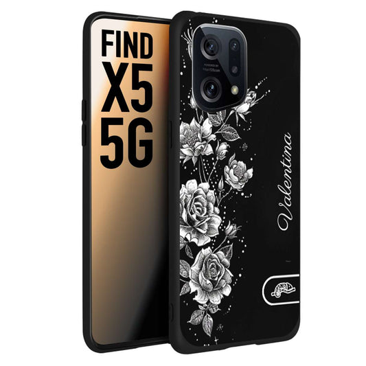 CUSTOMIZZA - Custodia cover nera morbida in tpu compatibile per Oppo Find X5 a rilievo soft touch personalizzata nome rose fiori donna