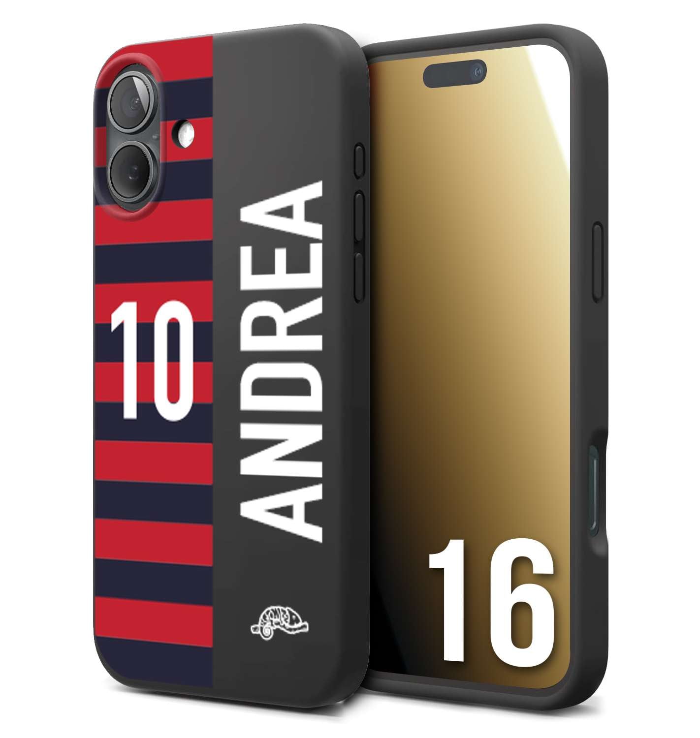 CUSTOMIZZA - Custodia cover nera morbida in tpu compatibile per iPhone 16 personalizzata calcio football nome e numero calciatori rossoblu