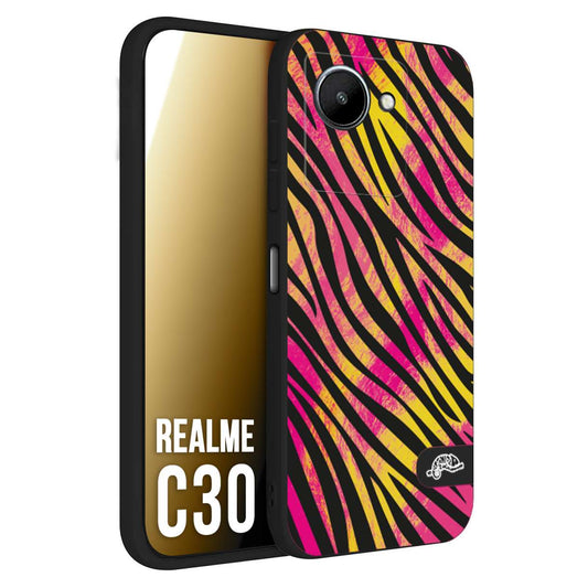 CUSTOMIZZA - Custodia cover nera morbida in tpu compatibile per Oppo Realme C30 zebrata maculata a rilievo soft touch donna fucsia gialla