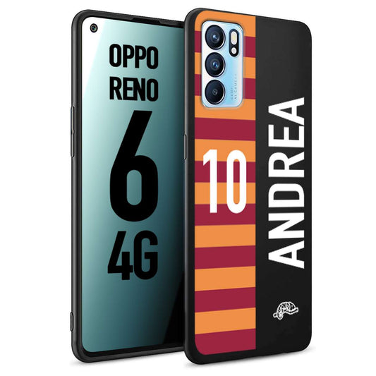 CUSTOMIZZA - Custodia cover nera morbida in tpu compatibile per Oppo Reno 6 4G personalizzata calcio football nome e numero calciatori giallo rossi