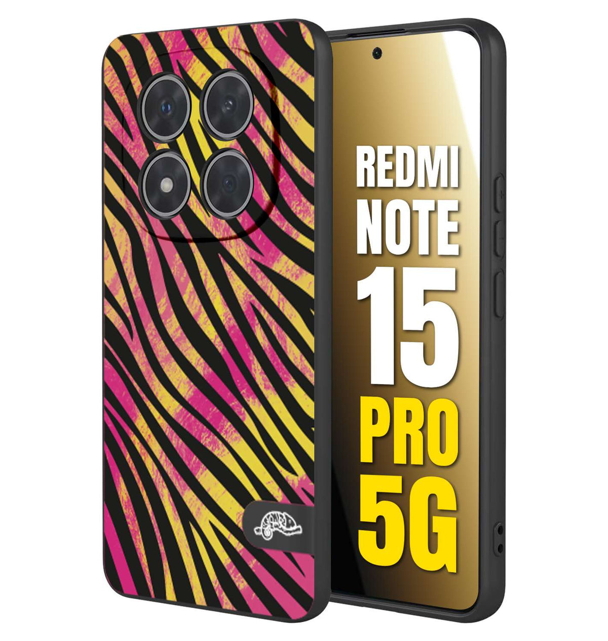 CUSTOMIZZA - Custodia cover nera morbida in tpu compatibile per Xiaomi Redmi Note 15 PRO 5G zebrata maculata a rilievo soft touch donna fucsia gialla