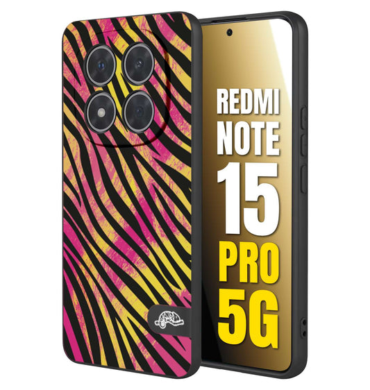 CUSTOMIZZA - Custodia cover nera morbida in tpu compatibile per Xiaomi Redmi Note 15 PRO 5G zebrata maculata a rilievo soft touch donna fucsia gialla