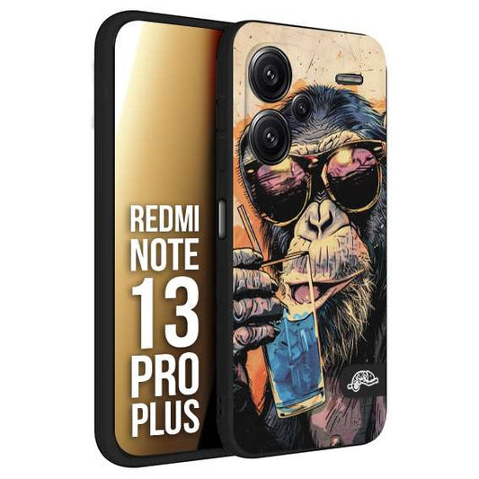CUSTOMIZZA - Custodia cover nera morbida in tpu compatibile per Xiaomi Redmi Note 13 PRO PLUS estate disegnata cocktails animali simpatici scimmia monkey negroni