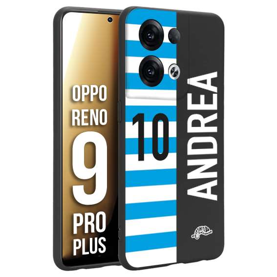 CUSTOMIZZA - Custodia cover nera morbida in tpu compatibile per Oppo Reno 9 PRO PLUS personalizzata calcio football nome e numero calciatori biancazzurri