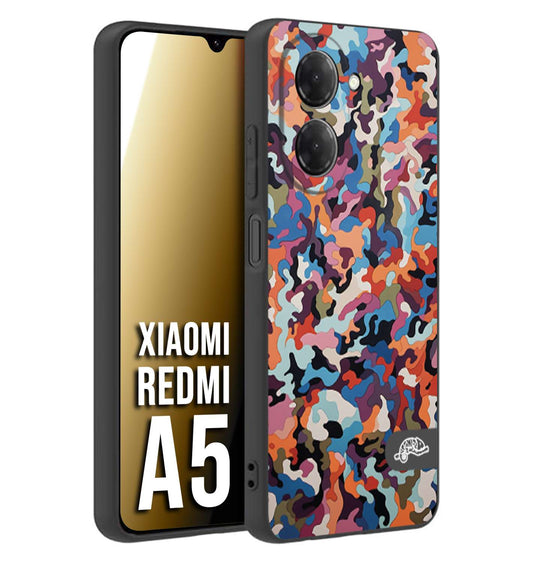 CUSTOMIZZA - Custodia cover nera morbida in tpu compatibile per Xiaomi Redmi A5 camouflage mimetico militare moderno blu arancio rosa