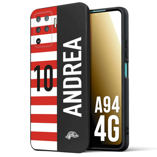 CUSTOMIZZA - Custodia cover nera morbida in tpu compatibile per Oppo A94 4G personalizzata calcio football nome e numero calciatori bianco rossa