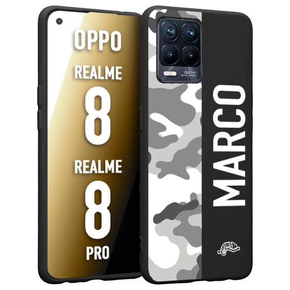 CUSTOMIZZA - Custodia cover nera morbida in tpu compatibile per Oppo Realme 8 - 8 PRO camouflage mimetico militare personalizzata nome bianco