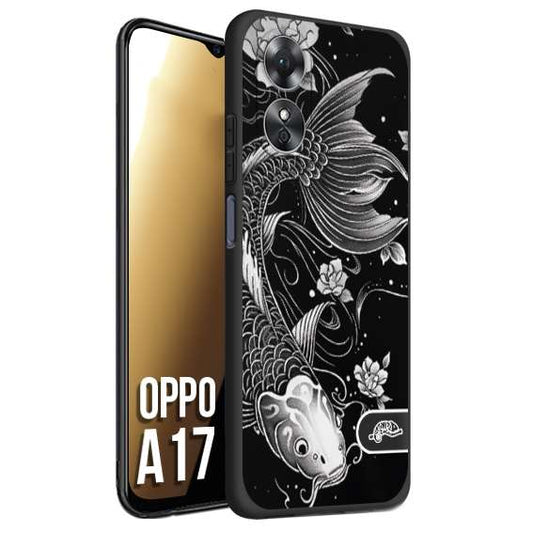 CUSTOMIZZA - Custodia cover nera morbida in tpu compatibile per Oppo A17 carpa koi black and white bianco a rilievo disegnato tattoo tatuaggio