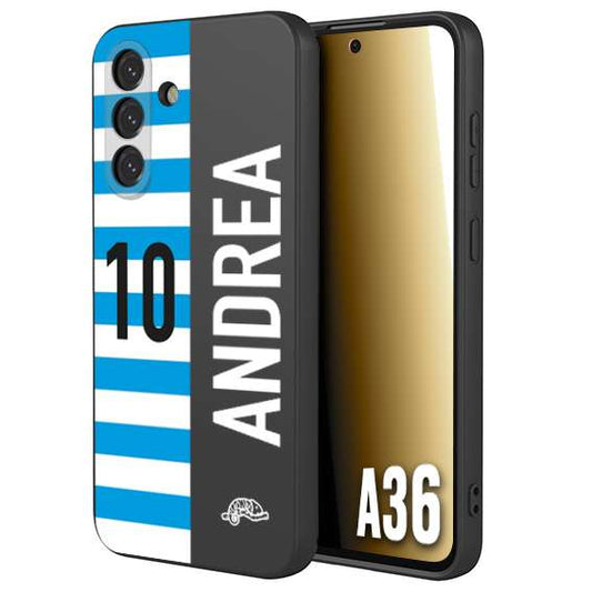CUSTOMIZZA - Custodia cover nera morbida in tpu compatibile per Samsung A36 personalizzata calcio football nome e numero calciatori biancazzurri