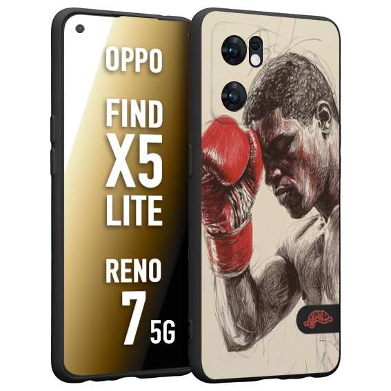 CUSTOMIZZA - Custodia cover nera morbida in tpu compatibile per Oppo Reno 7 - Find X5 LITE pugilato pugili disegno tattoo guantoni boxer pesi massimi