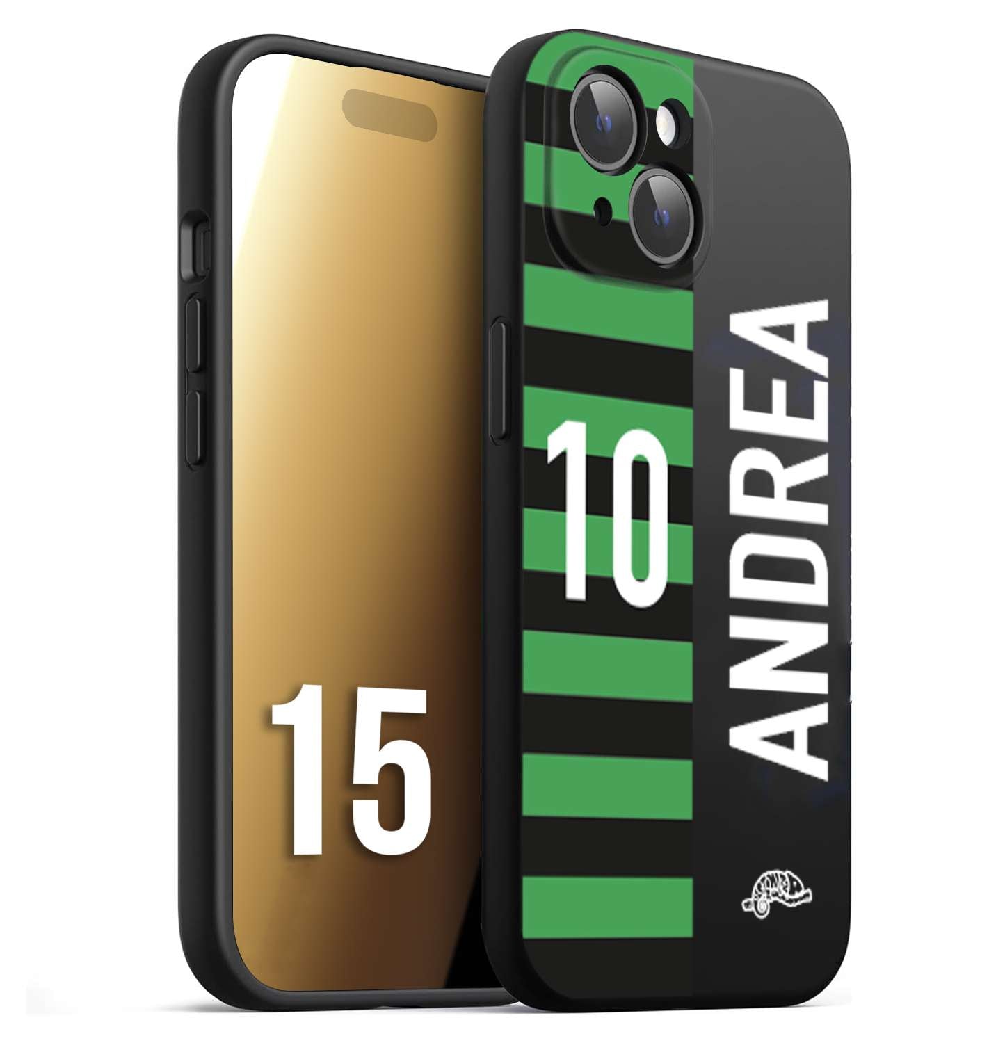 CUSTOMIZZA - Custodia cover nera morbida in tpu compatibile per iPhone 15 personalizzata calcio football nome e numero calciatori neroverde