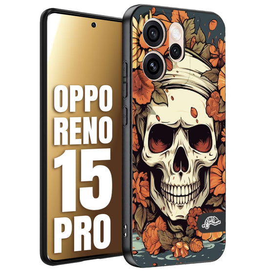 CUSTOMIZZA - Custodia cover nera morbida in tpu compatibile per Oppo Reno 15 PRO teschio skull flowers fiori tattoo disegnato alta definizione