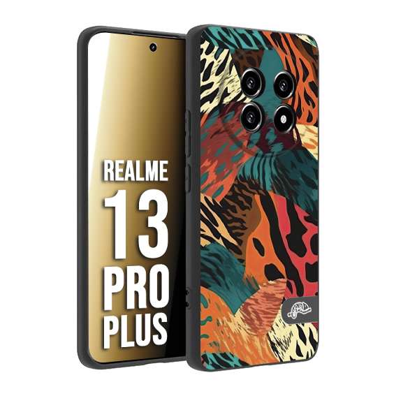 CUSTOMIZZA - Custodia cover nera morbida in tpu compatibile per Realme 13 PRO PLUS leopardato tigrato tiger colorata summer arancio verde fucsia