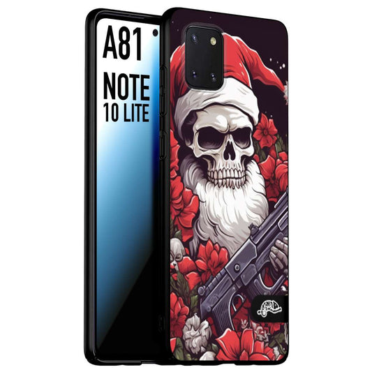 CUSTOMIZZA - Custodia cover nera morbida in tpu compatibile per Samsung A81 - Note 10 Lite teschio natale santa claus fiori tattoo disegnato