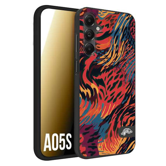 CUSTOMIZZA - Custodia cover nera morbida in tpu compatibile per Samsung A05S leopardato maculato tigrato colorata fiamme rossa blu arancione