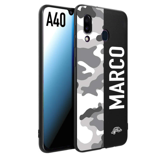 CUSTOMIZZA - Custodia cover nera morbida in tpu compatibile per Samsung A40 camouflage mimetico militare personalizzata nome bianco